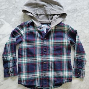 Carter's Plaid Button Down Shirt with Hood - Blue, Green, and Gray